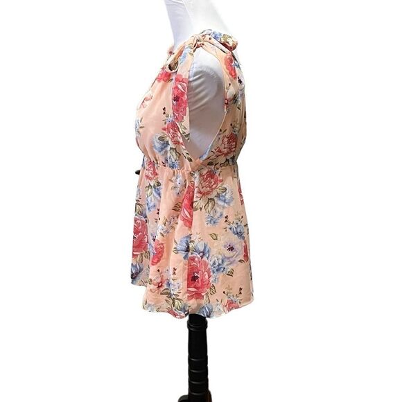 Forever 21 Women’s Peach Mulitcolor Floral V-Neck Tie Shoulder Top, Size 2, NWT - Picture 4 of 10